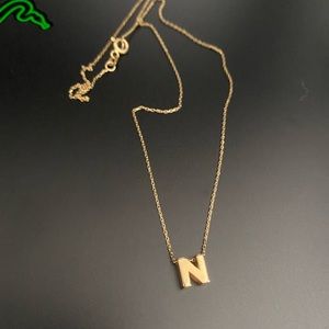 14K 585 Gold N initial dainty necklace